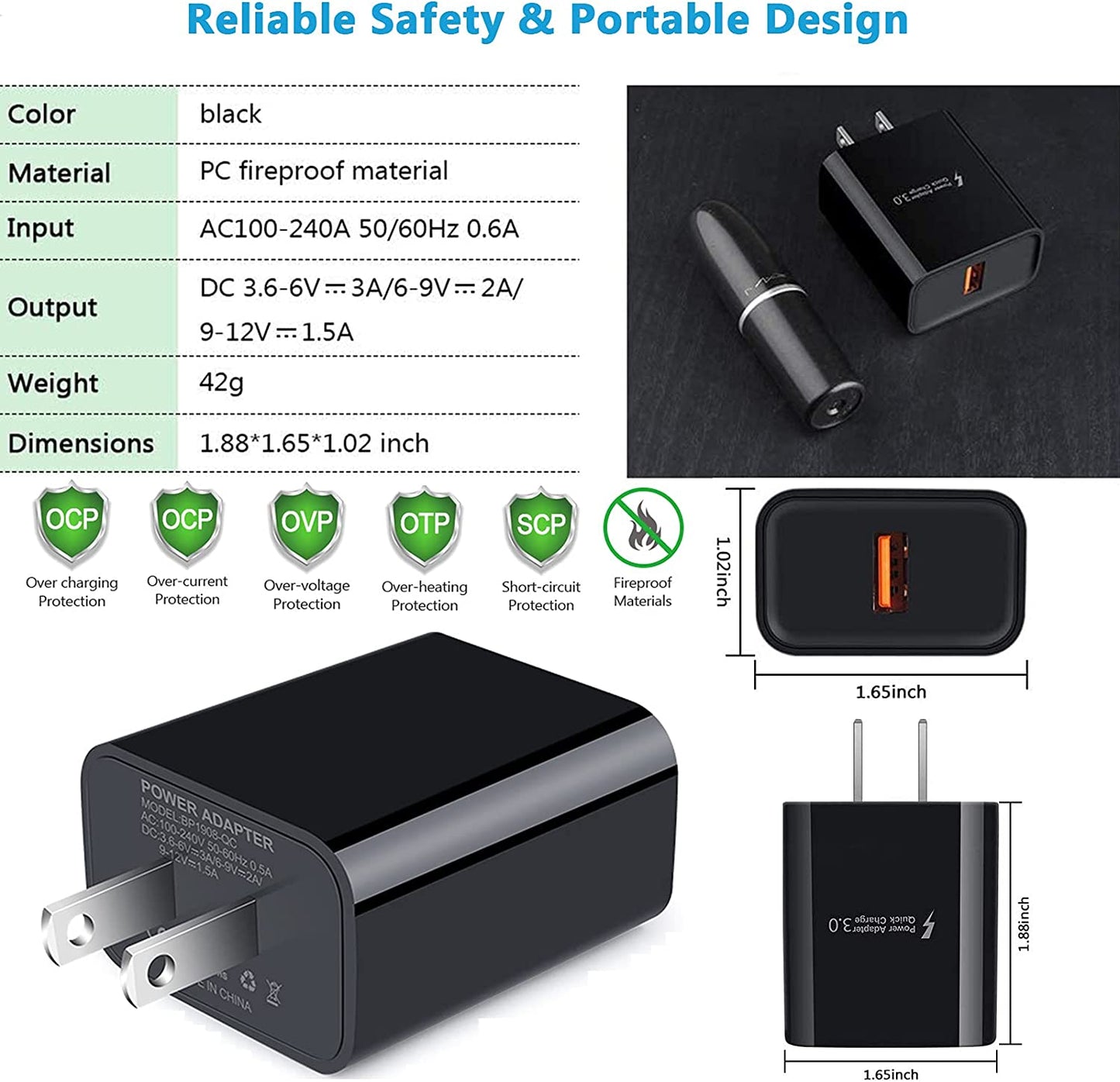 Quick Charge 3.0 Fast Charger for Samsung Galaxy S24 S23 S22 S21 Ultra S20 S10E S10 A15 A54 A03S A23 A13 A14 A53 A12 A32 A21 A51 S9 S8 Note 20,Fast Charging Block Wall Car Charger+3Ft 6FT USB C Cable