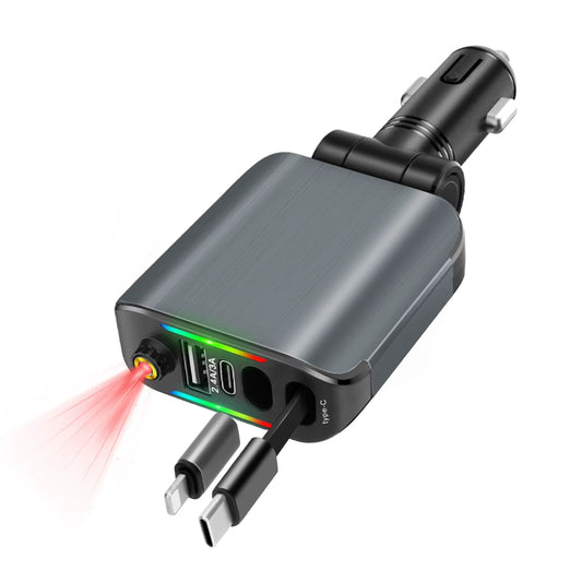 4 in 1 Car Charger with Starry Sky Spotlightretractable Car Charger with Charging Cable & 2Charging Ports, Universal Car Charger